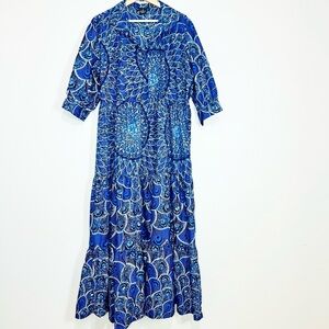 The Oula Company Blue Tiered Ruffled Sundress with Cowl Neck printed size xlarge